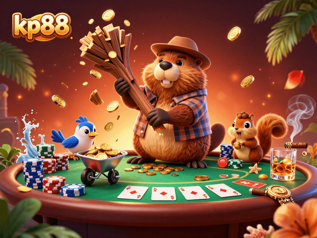 Engage with kp88's thrilling experience of poker in this vibrant 3D casino scene.