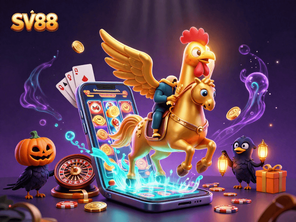 Experience SV88 casino magic with a golden rooster, spectral horse, and exciting games.