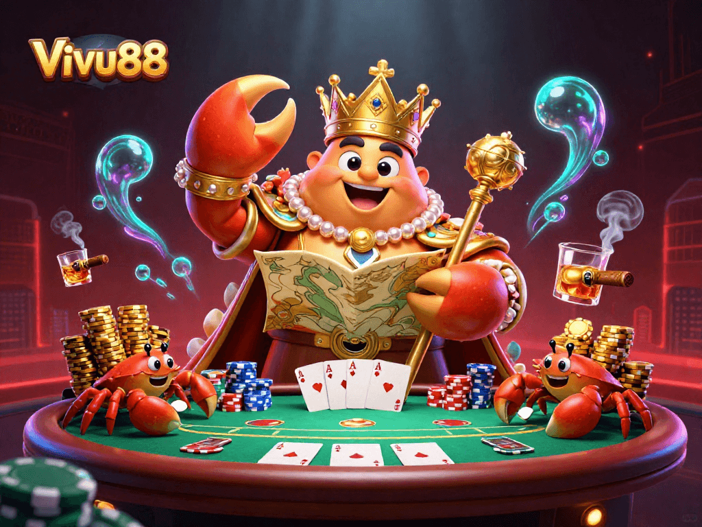 Win big at Vivu88 with a vibrant 3D underwater casino scene featuring a golden crab emperor.