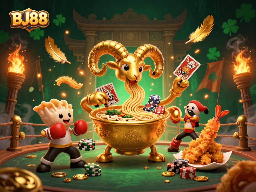 Engage with BJ88's adventurous casino scene featuring vibrant characters and dynamic game elements.