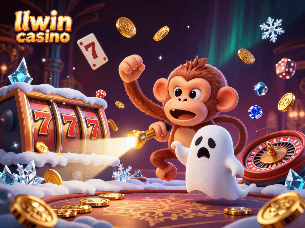 Experience llwin casino with exciting slot reels and playful characters in this vibrant 3D scene.