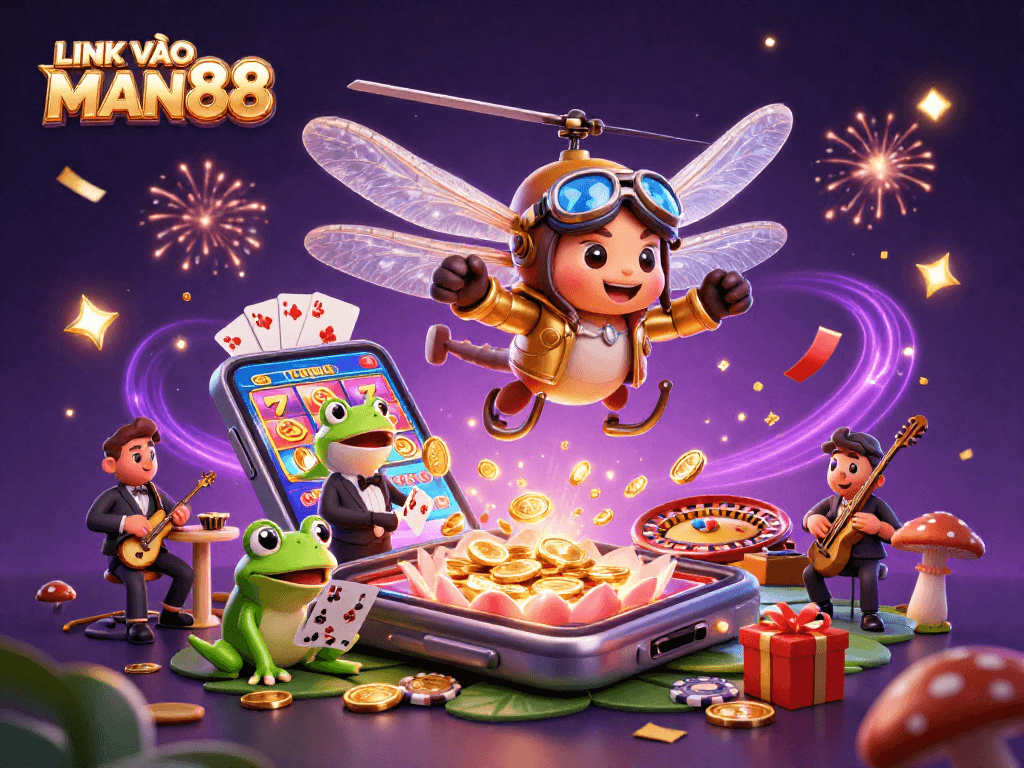 Experience the lively gaming world at LINK VÀO MAN88 with vibrant casino activities and dynamic characters.