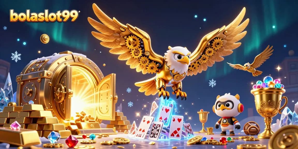 Experience winning thrills at bolaslot99 with a cybernetic eagle diving through holographic cards.