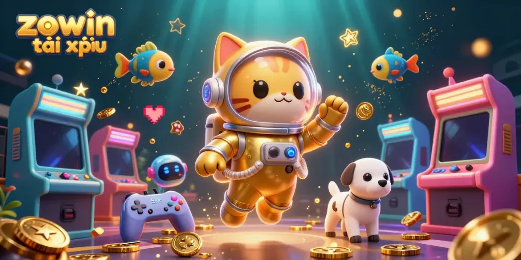 Engage in exciting gameplay at zowin tài xỉu with unique casino characters in a vibrant 3D illustration.