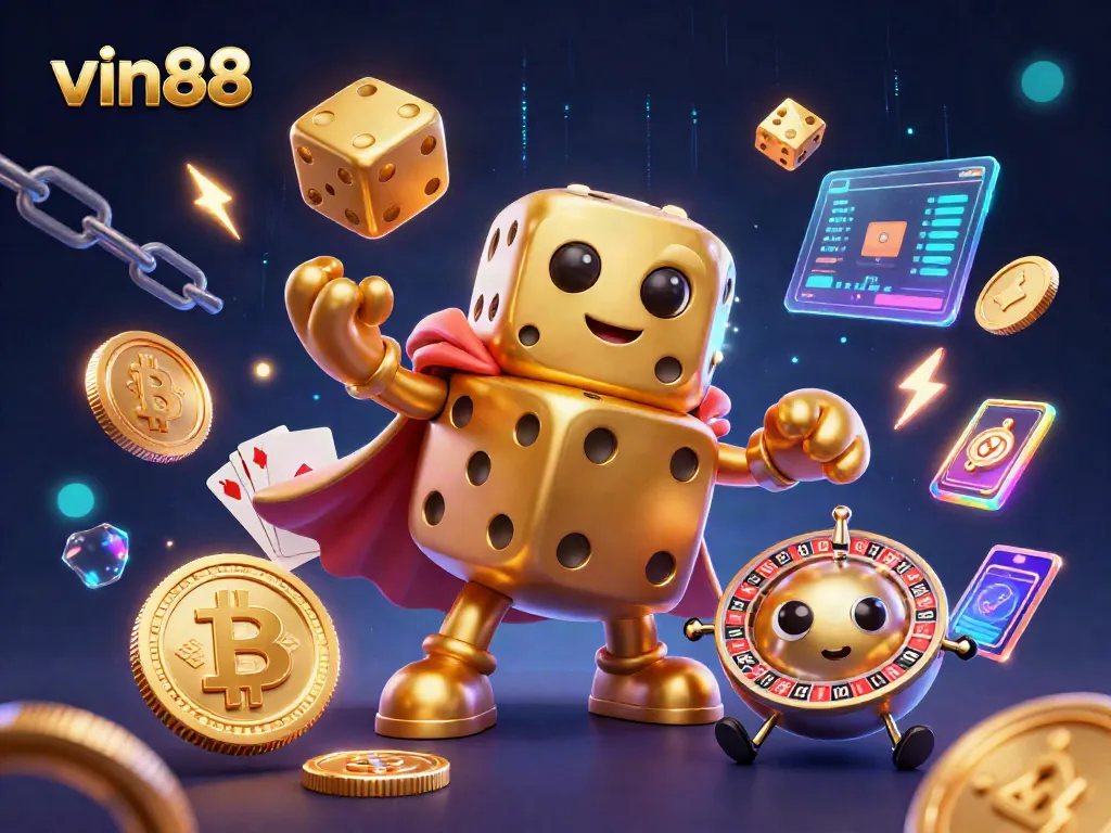 Win big with vin88's exciting games in a vibrant 3D casino scene.