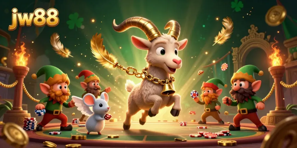 Engage in thrilling casino action with jw88 as cartoon Krampus and elf gremlins create a festive chaos.