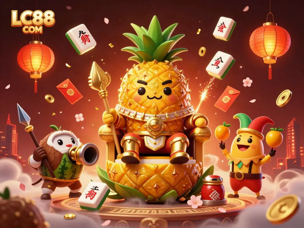 Engage with exciting games at LC88 COM featuring a lively casino scene with themed characters.