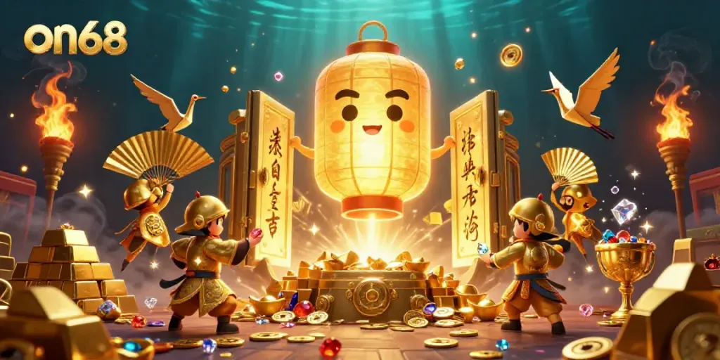 Experience excitement on68 with a vivid scene featuring golden treasures and ethereal casino spirits.