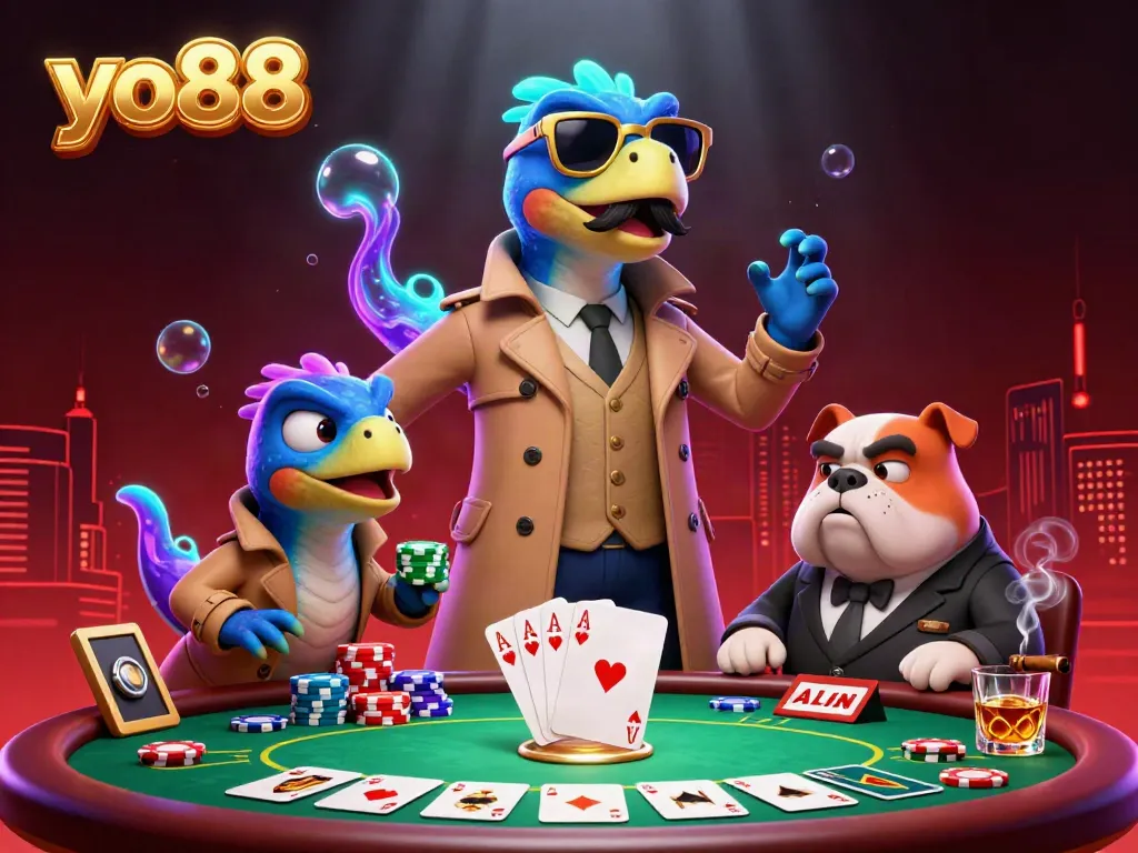 Experience the thrill of yo88 with cartoon raptors trying to enter a VIP casino lounge.