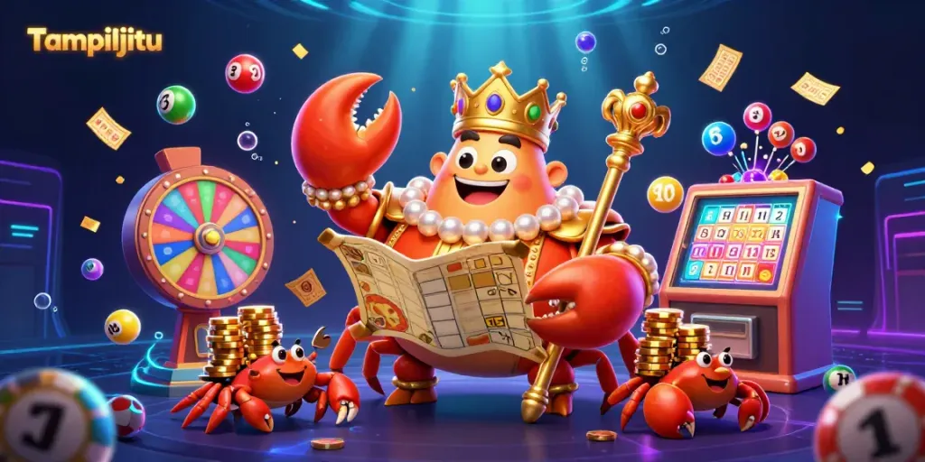 Tampiljitu showcases the golden crab emperor and vibrant gaming elements in an exciting casino scene.