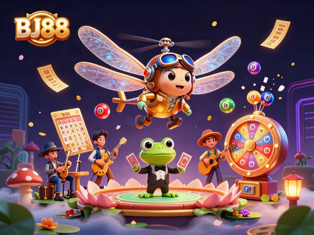 Experience the vibrant world of BJ88 casino with dynamic gambling elements and engaging characters.