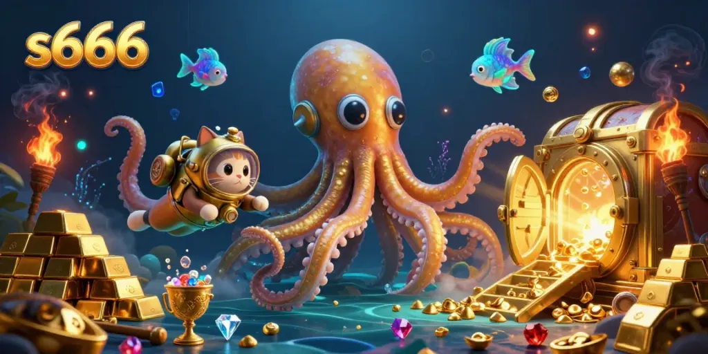 Experience the thrilling adventure of s666 with a kraken and diving cat in an ocean of winnings.