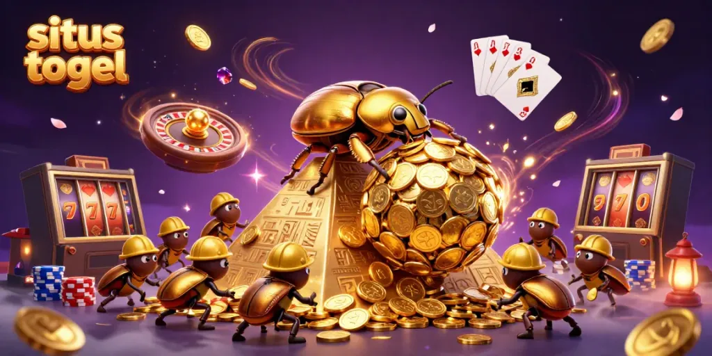 Engage in situs togel excitement, witnessing a golden dung beetle team rolling wealth towards victory in 3D.