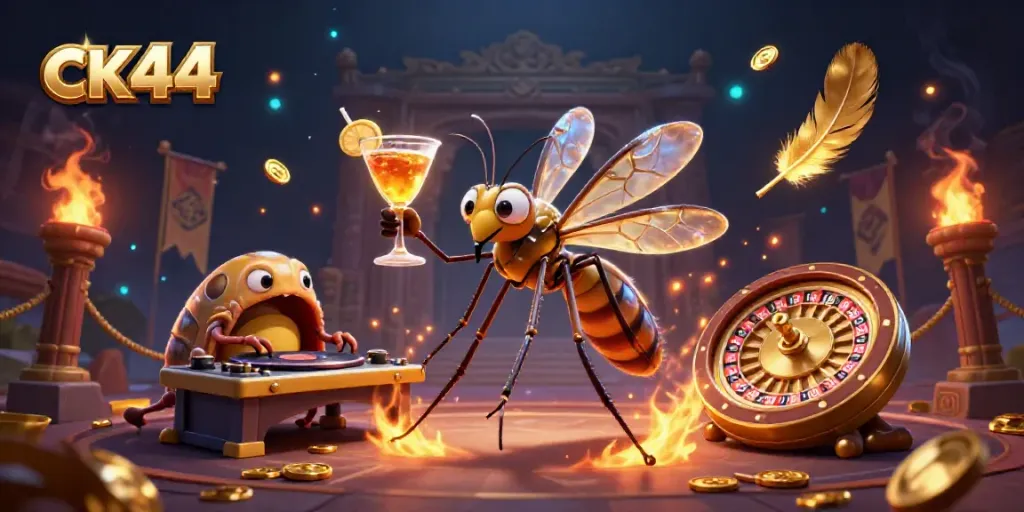 Experience the thrill of ck44 with a vibrant 3D casino scene featuring unique characters and elements.