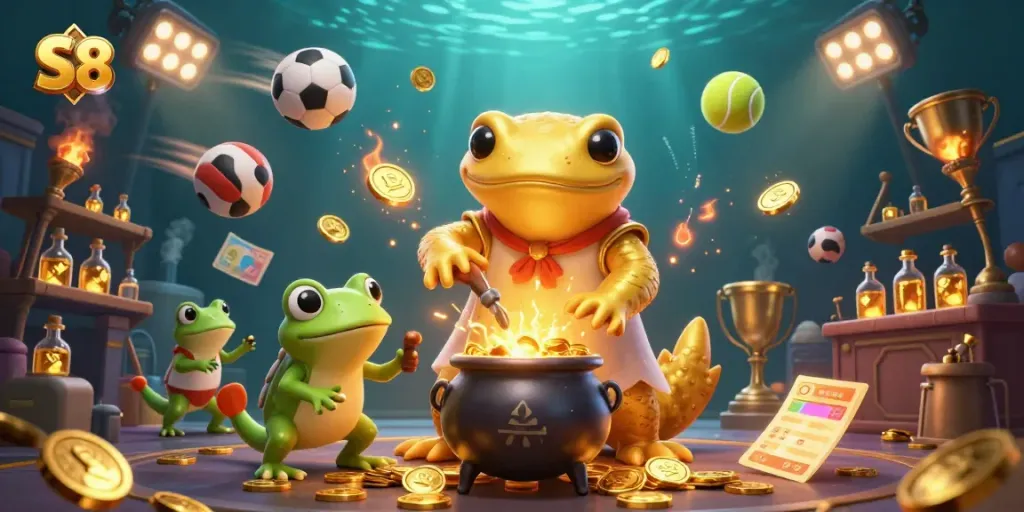 Experience thrilling gameplay at S8 with a dynamic scene of a magical alchemist creating gold in a vibrant casino