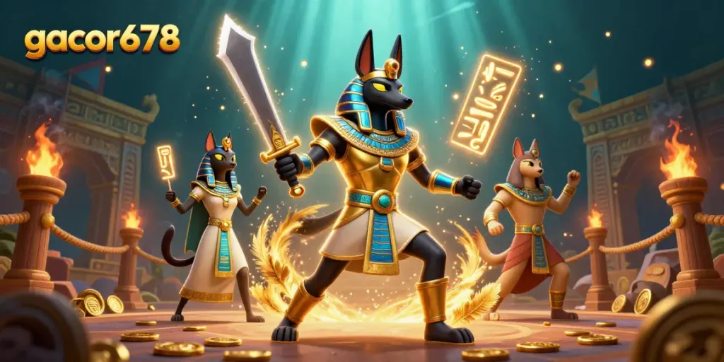 Engage with exciting gacor678 gaming adventures featuring ancient Egyptian warriors and casino elements.