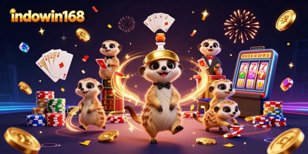 Experience thrilling gameplay at indowin168 with playful meerkats running a vibrant casino adventure.