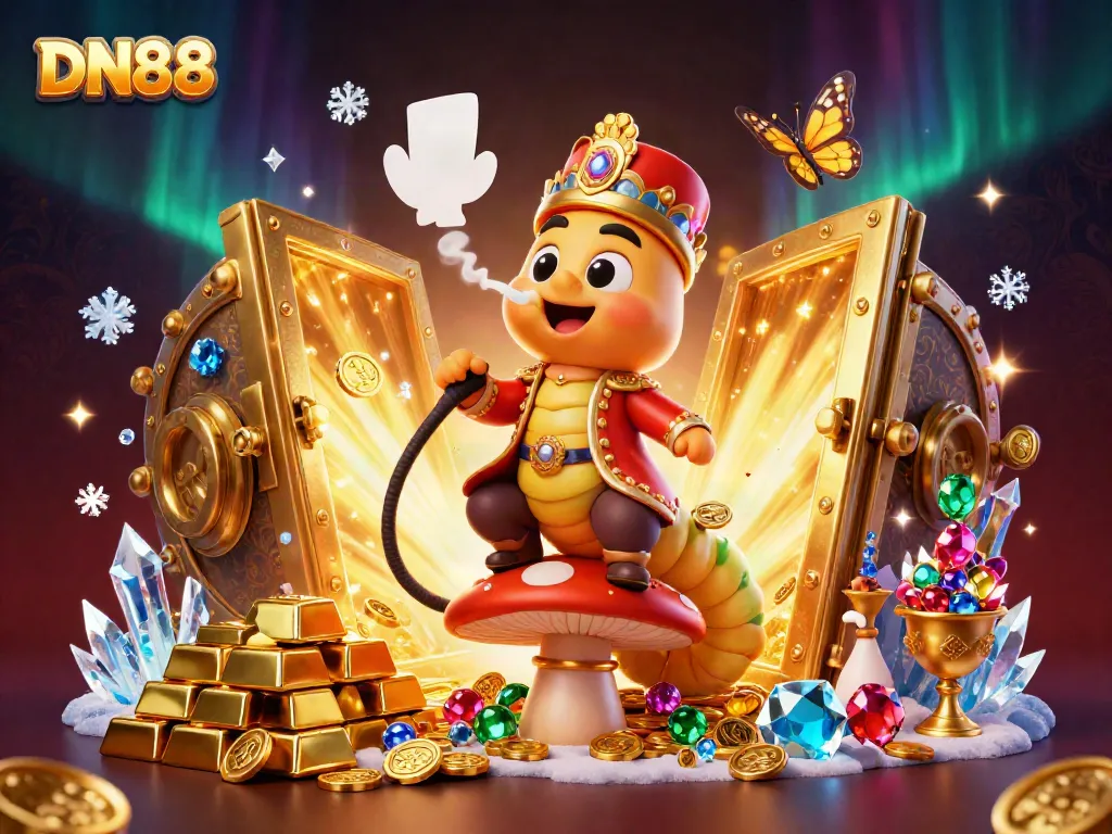Experience the thrill of DN88 with a vibrant 3D casino scene featuring the hookah-master, gold treasures, and poker symbols.