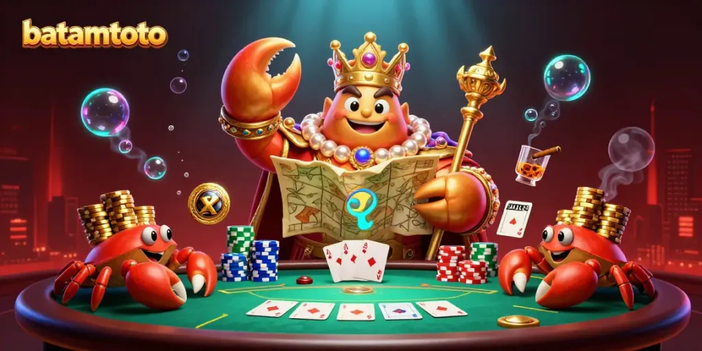 Experience thrilling poker action with the batamtoto golden crab emperor reveling in wealth and strategy.