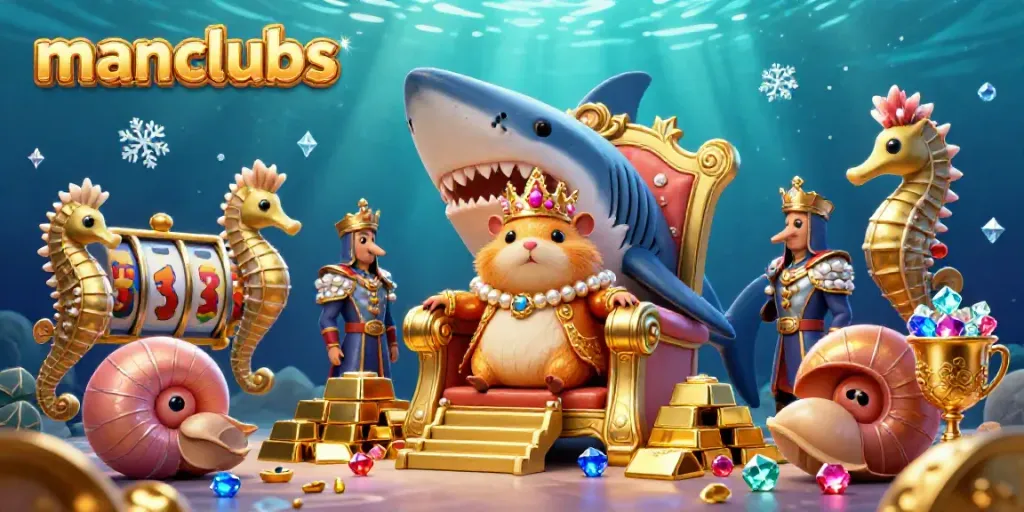 Engage in thrilling gaming experiences at manclubs with a dynamic underwater casino scene.