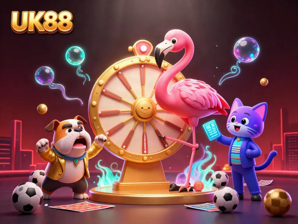 Experience the thrill of sports betting with UK88, featuring vibrant characters and exciting game elements.
