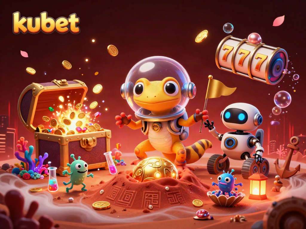Experience thrilling kubet slots action with a Martian gecko discovering a gold-filled casino.