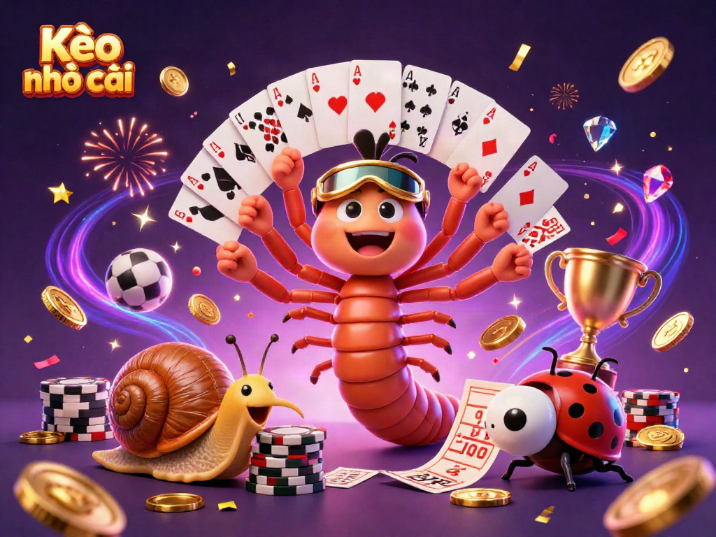 Kèo nhà cái showcases an energetic sports betting scene with vibrant characters and dynamic elements.