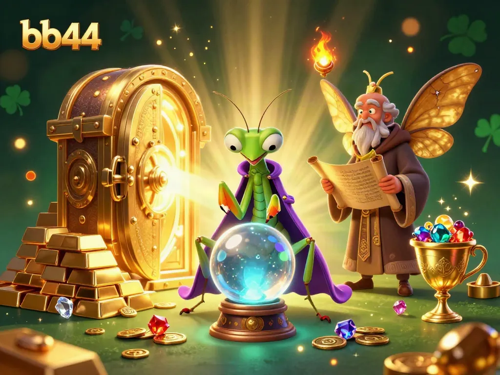 Engage with bb44's gaming experience, featuring a vibrant casino atmosphere with animated mystical characters.