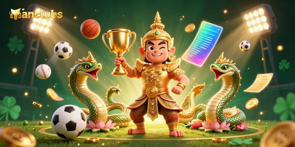 Experience thrilling sports betting action with manclubs as illustrated by vibrant characters and elements.