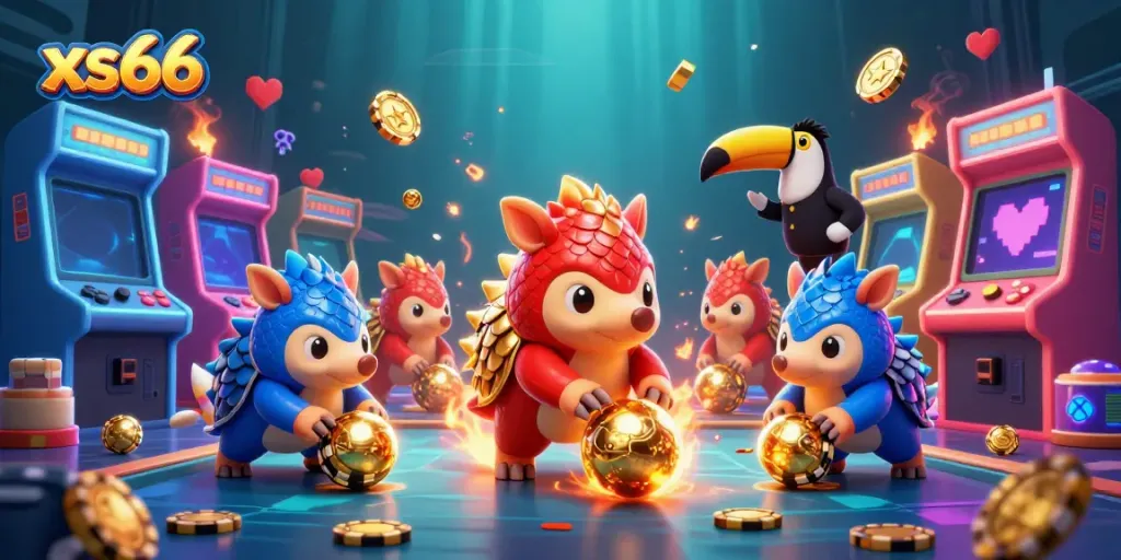 Experience the excitement of xs66 with rival pangolins competing in a vibrant casino setting.