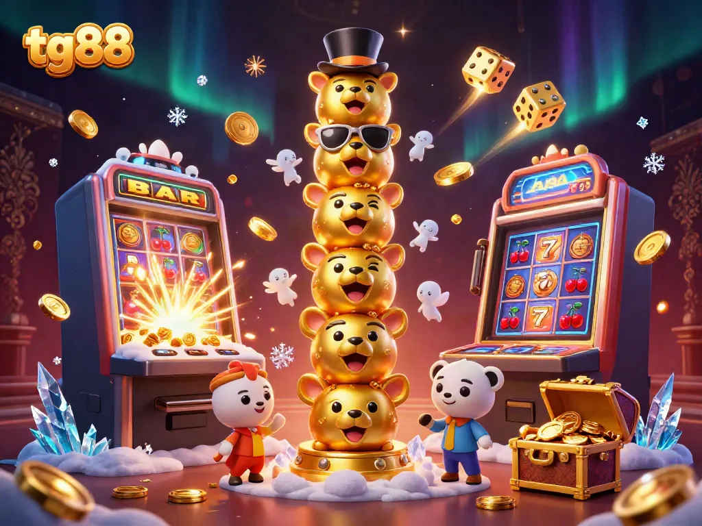 Experience thrilling gameplay with tg88 as golden totem and vibrant slot machine explode with cash and energy.