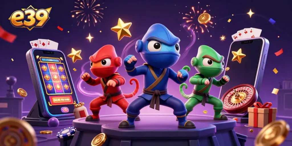 Experience adrenaline-pumping e39 gameplay with ninja chameleons amidst vibrant casino action.