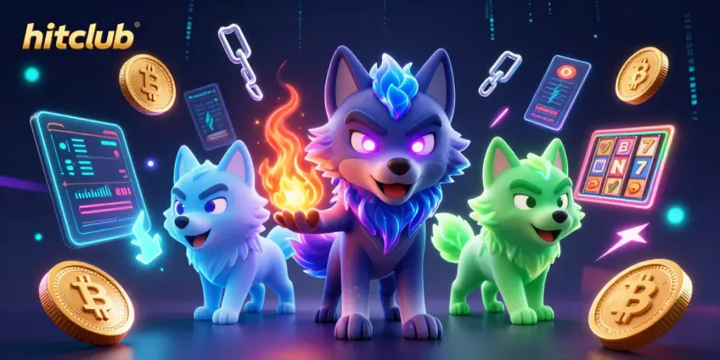 Hitclub showcases a thrilling casino scene with dynamic wolves and crypto games.