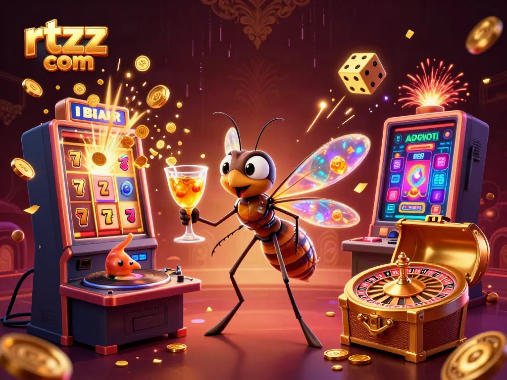 Engage with rtzz com's vibrant online casino world through a cartoon scene showcasing captivating characters and dynamic gaming elements.