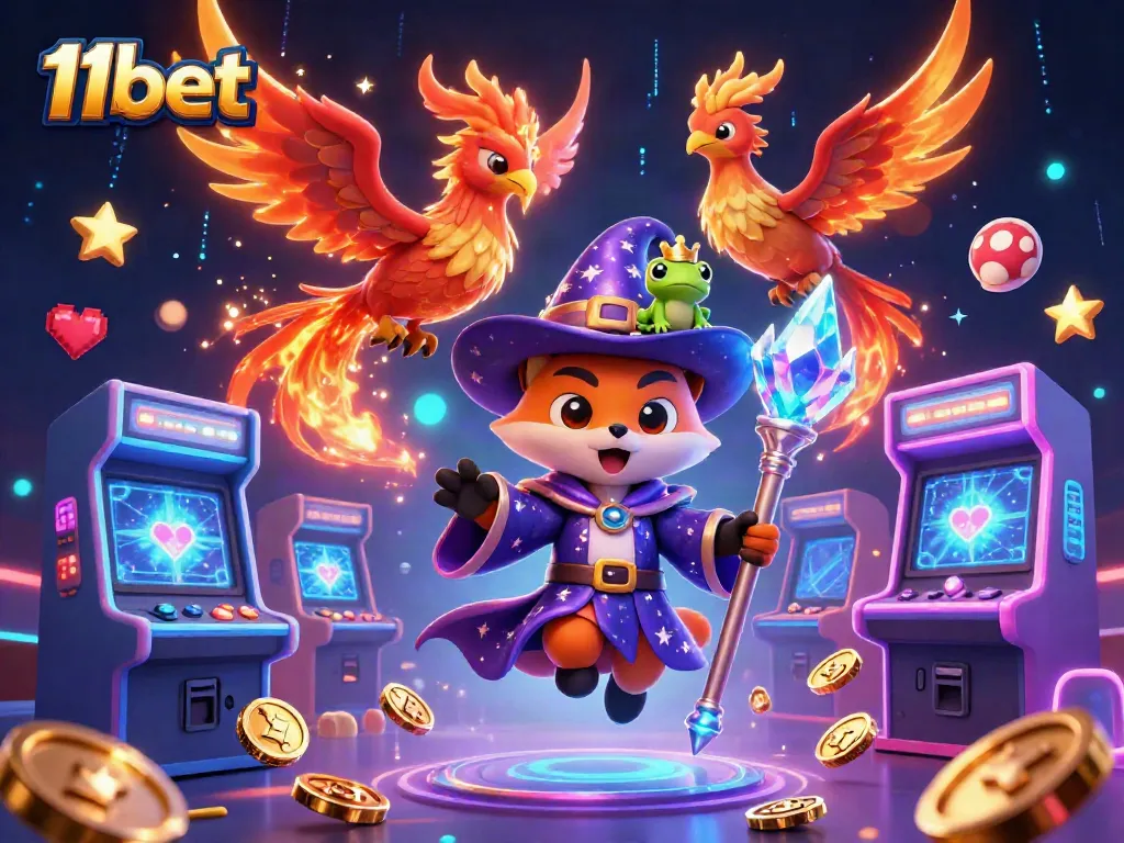 Experience the thrill of winning with 11bet in this vibrant casino-themed illustration