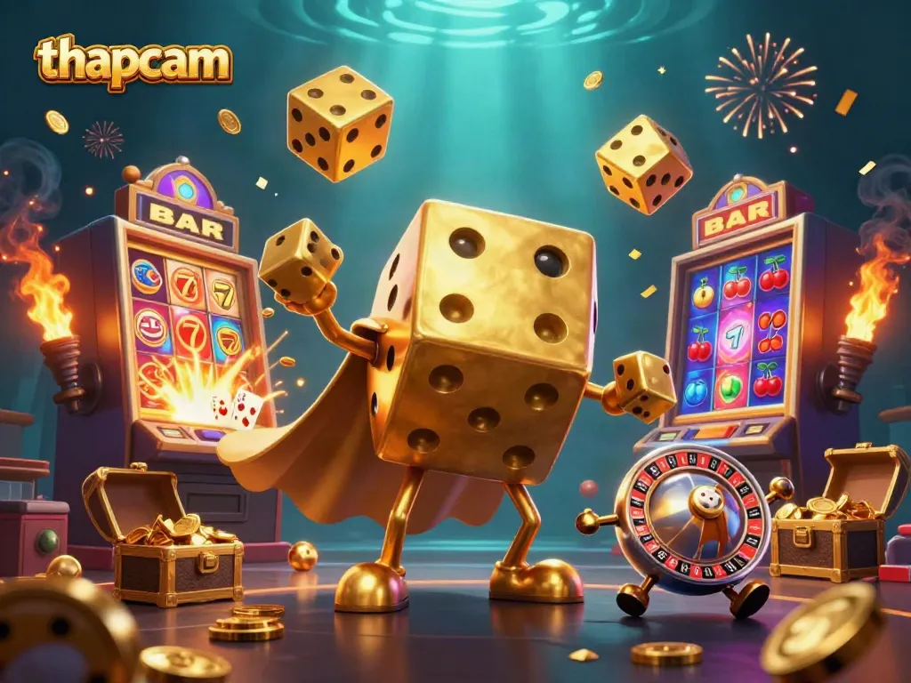 Experience the excitement of thapcam with a golden dice golem, slot machine, and jackpot effects!