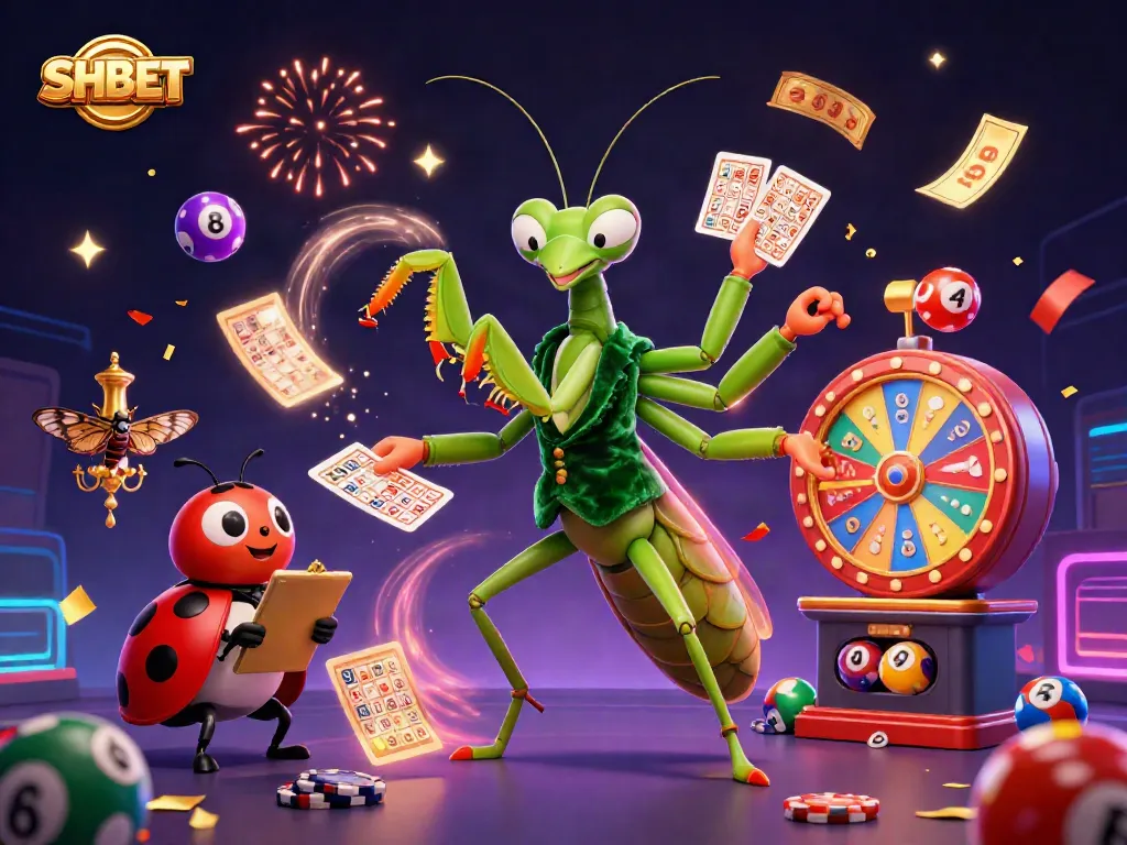 Experience thrilling action with SHBET's vibrant casino scene featuring dynamic characters and celebratory elements.