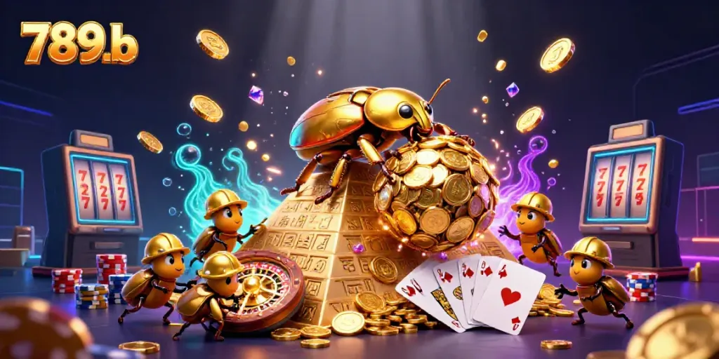 Experience winning moments with 789b's colorful casino scene featuring golden coins and vibrant games.