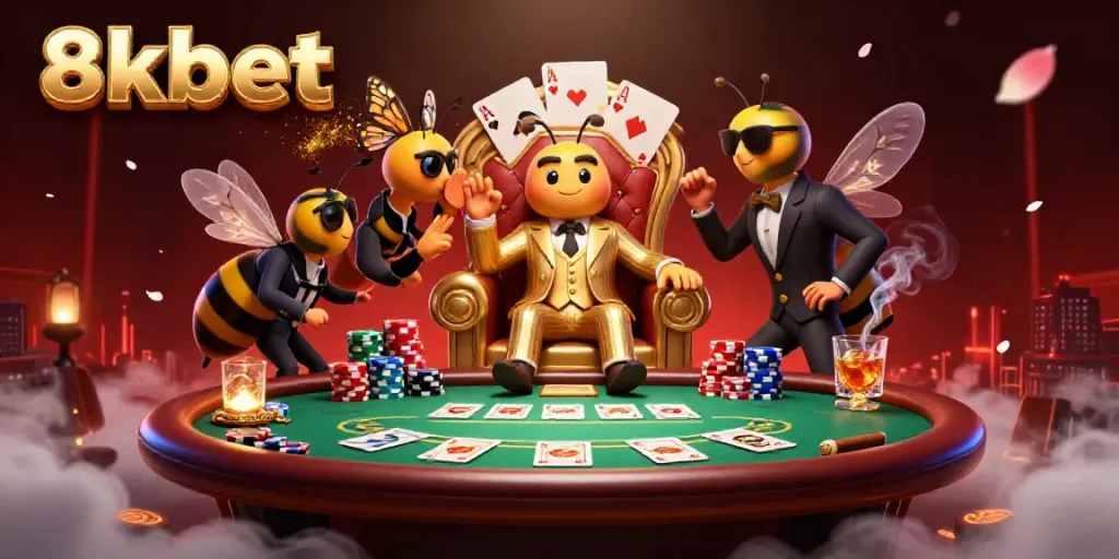 Engage in thrilling gameplay with 8xbet's vibrant casino experience featuring a bumblebee mob boss.