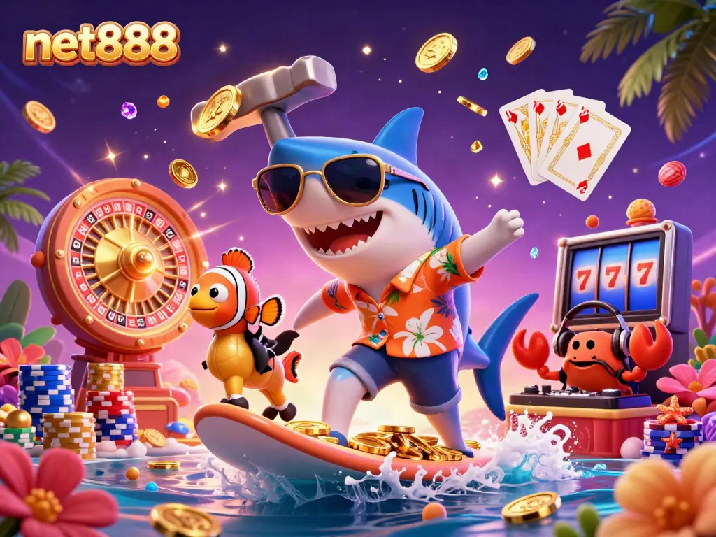 Experience thrilling gameplay with net888's vibrant and dynamic casino-themed digital artwork.