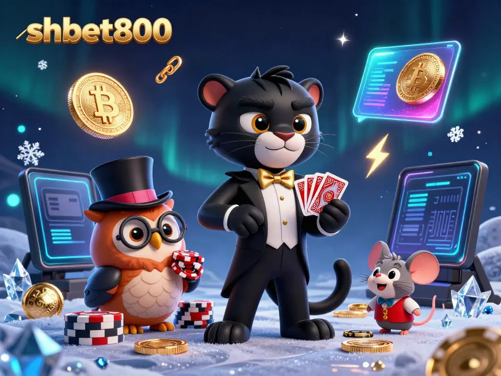 Engage in gaming with shbet800 at a vibrant casino scene featuring a tuxedo-clad panther and whimsical characters.