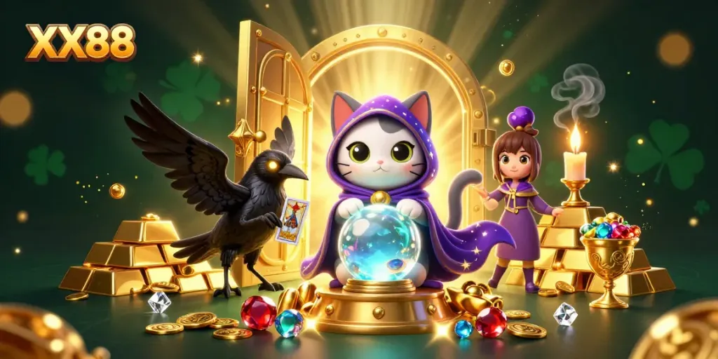 Experience thrilling gameplay with XX88, featuring mystical characters in a vibrant casino world.