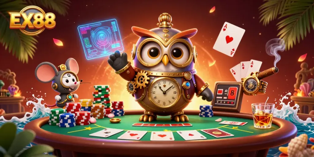 Experience the excitement of EX88 casino gaming with vibrant visuals and engaging characters.