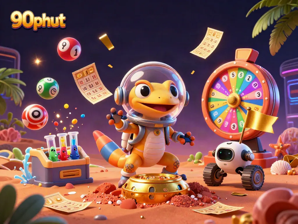 Experience dynamic betting with 90phut and vibrant casino elements in an engaging alien scene.