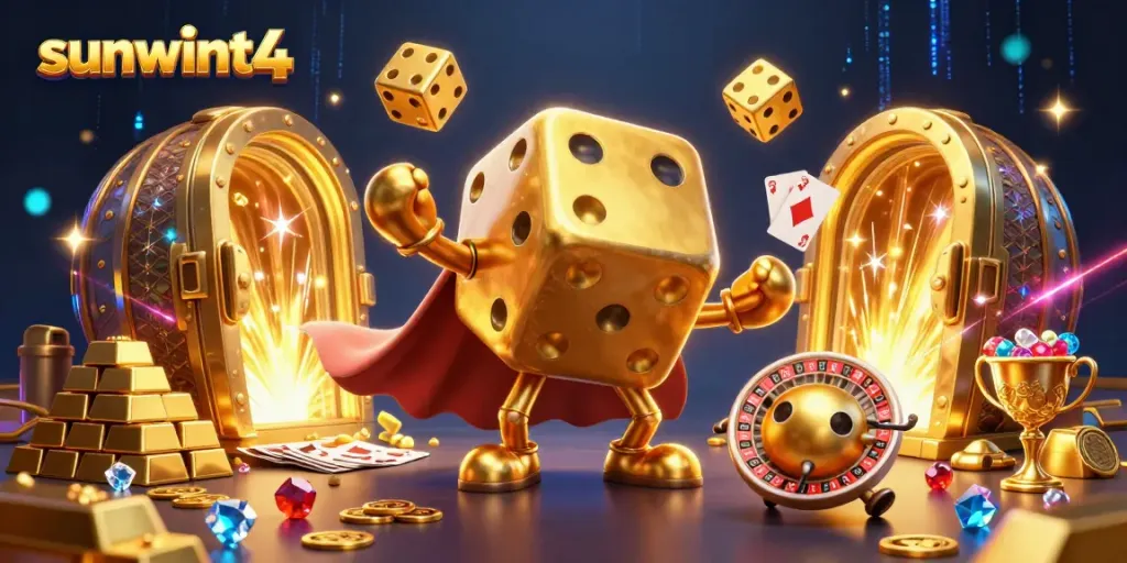 Experience sunwint4's thrilling gaming ambiance with a magical 3D casino illustration.