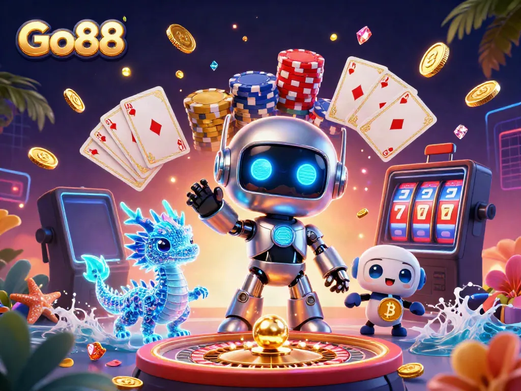 Experience Go88's exciting casino gaming with vibrant 3D characters and game elements in action.