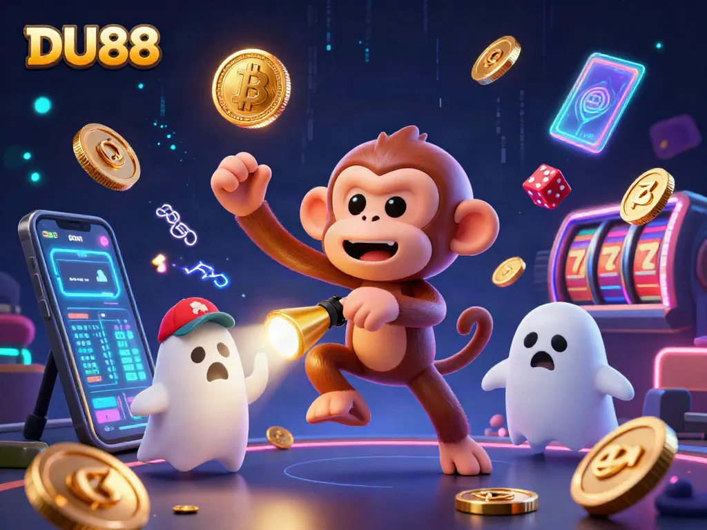 Engage with DU88 in a vibrant casino scene featuring a mischievous monkey and ghost-hunter puppy.