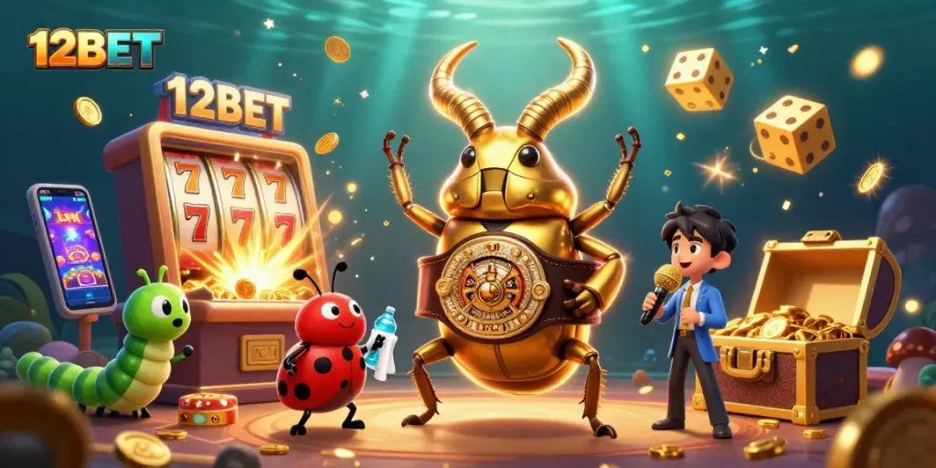 Experience excitement at 12BET with a dynamic scene of engaging casino characters and vibrant game elements.