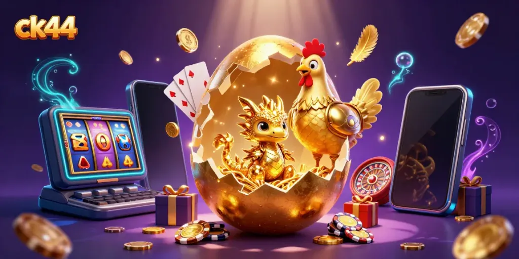 Experience excitement with ck44, where a golden dragon emerges amidst colorful casino elements.