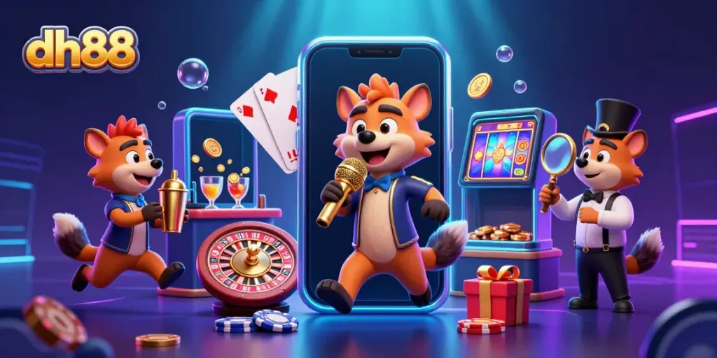 Hyenas at a comedy casino club bring dh88 slot fun to life with jokes, drinks, and excitement.